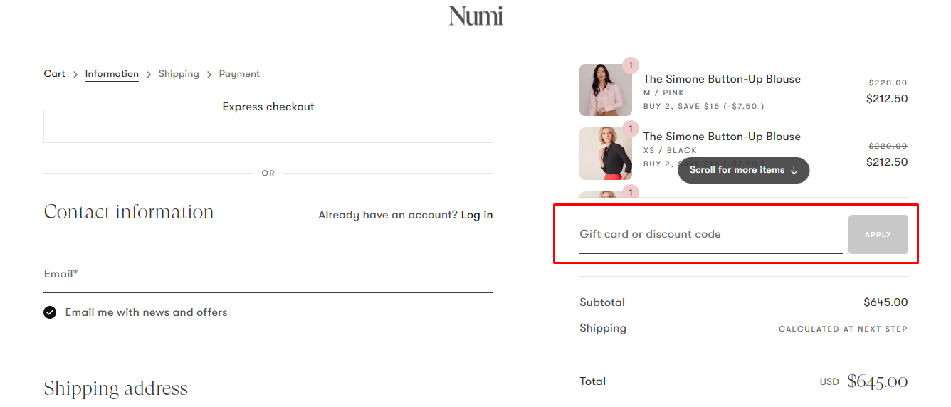 How do I use my Numi discount code?