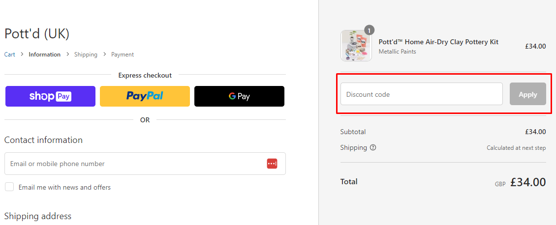 How do I use my Pott'd discount code?