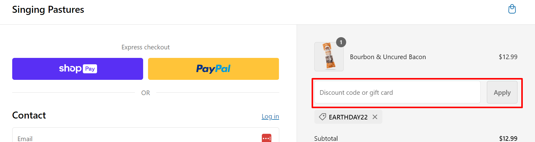 How do I use my Singing Pastures discount code?
