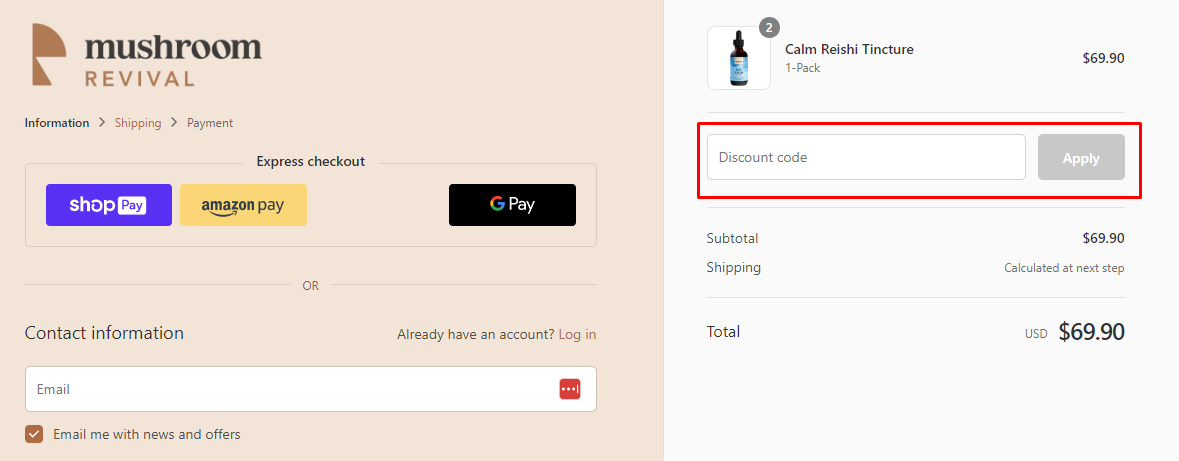How do I use my Mushroom Revival discount code?