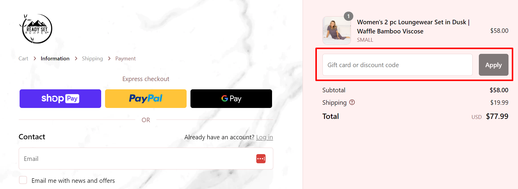 How do I use my Ready Set Romper discount code?