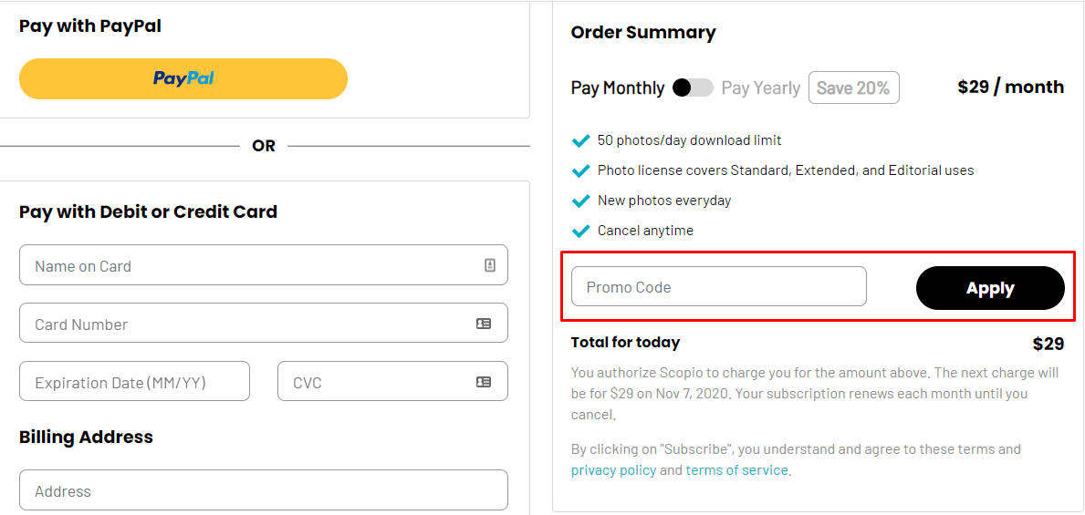 How do I use my Scopio promo code?