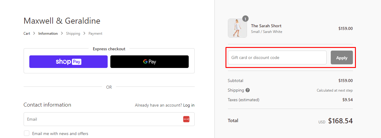 How do I use my Maxwell and Geraldine discount code?