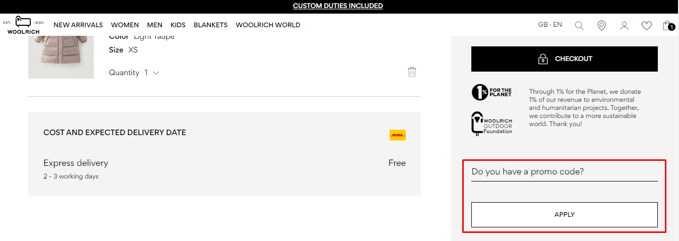 How do I use my Woolrich promo code?
