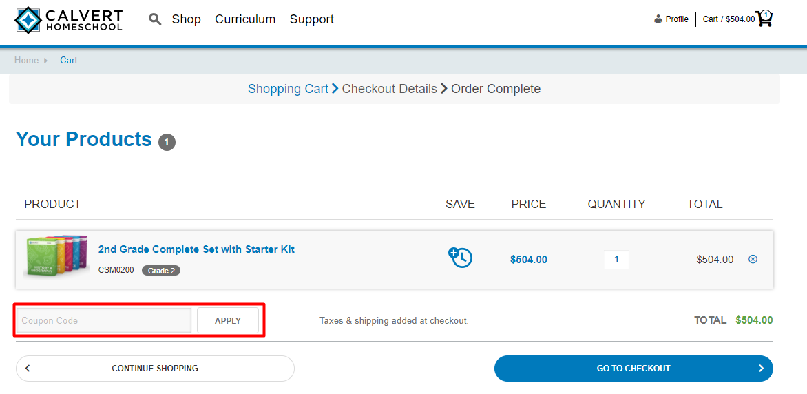 How do I use my Calvert Homeschool coupon code?