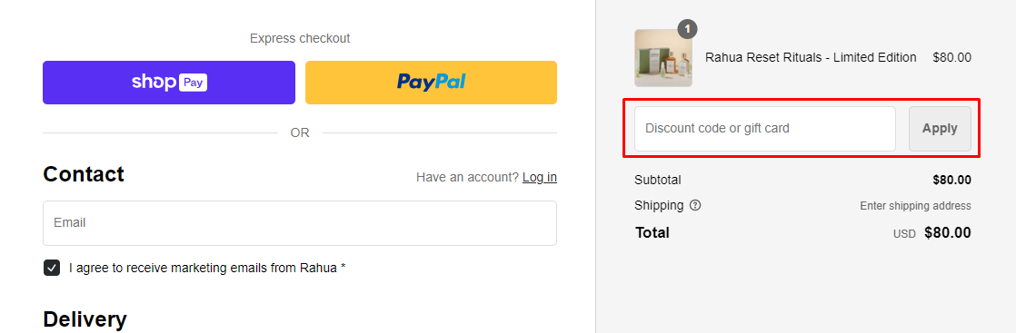 How do I use my rahua discount code?
