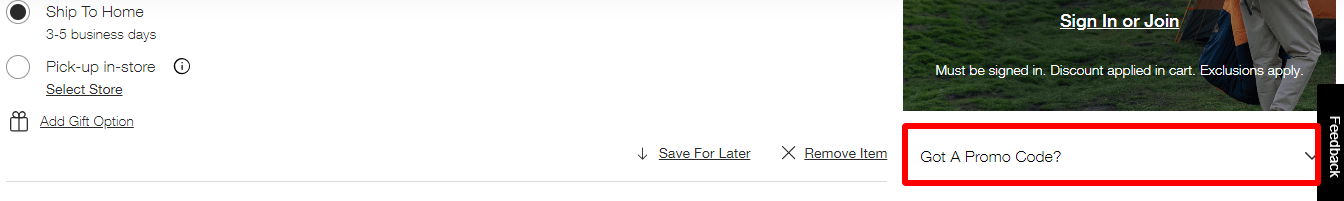 a The North Face discount code box marked in red where customers put their code for it to be redeemed