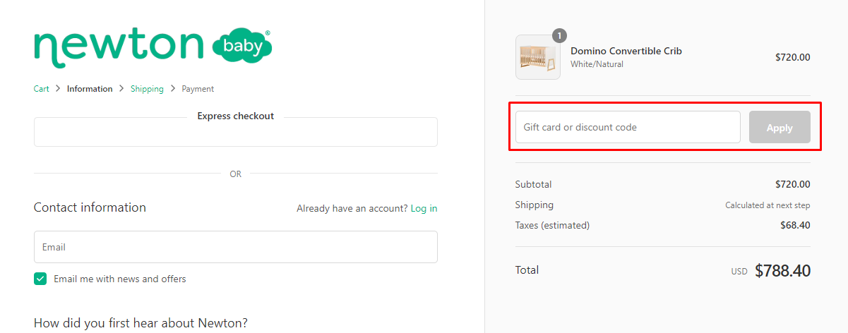 How do I use my Newton Baby discount code?