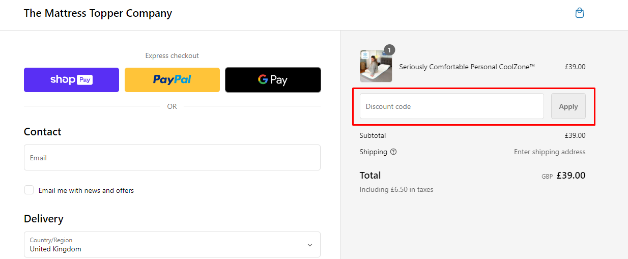 How do I use my The Mattress Topper Company discount code?