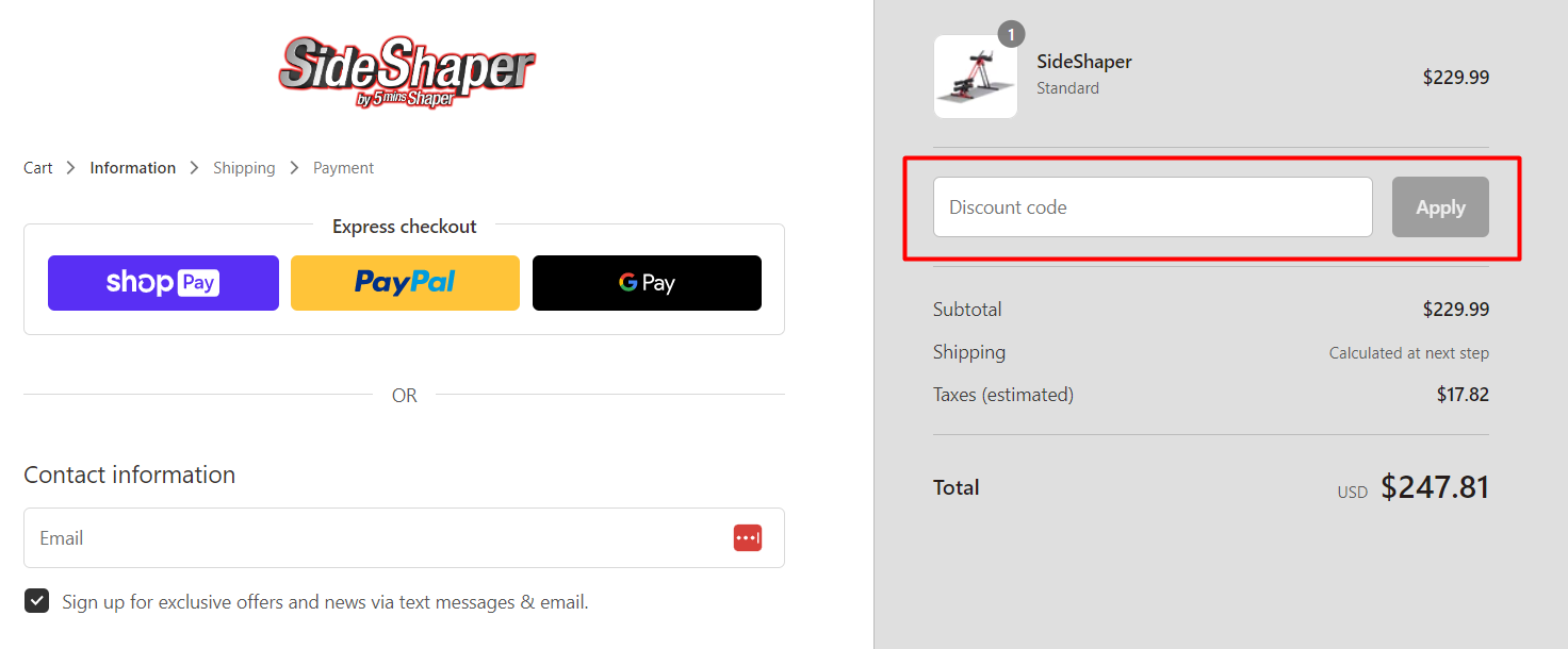 How do I use my Side Shaper discount code?