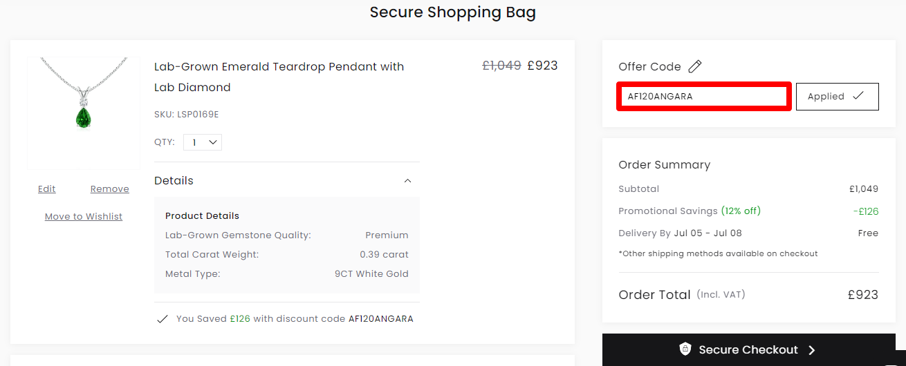 Angara discount code place highlighted with a red box on their checkout page