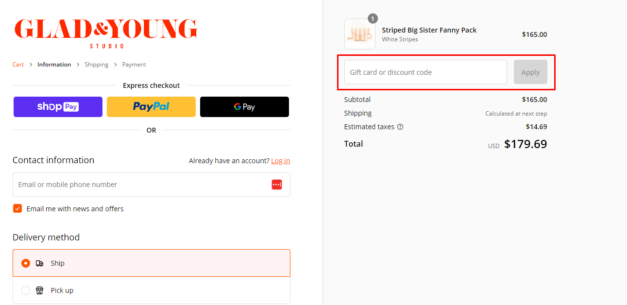 How do I use my Glad & Young discount code?