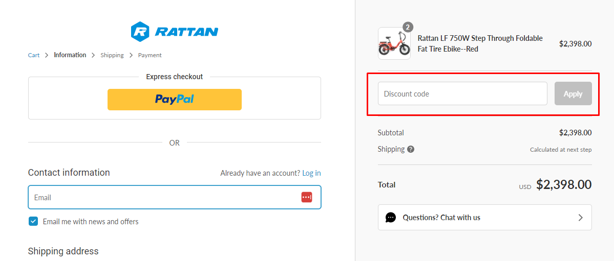 How do I use my Rattan Ebike discount code?
