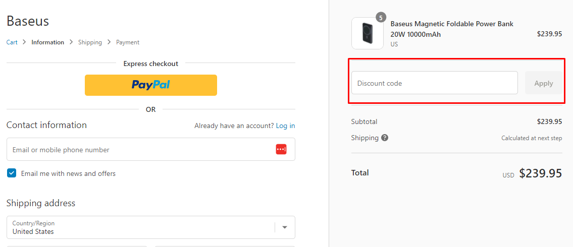 How do I use my Baseus discount code?