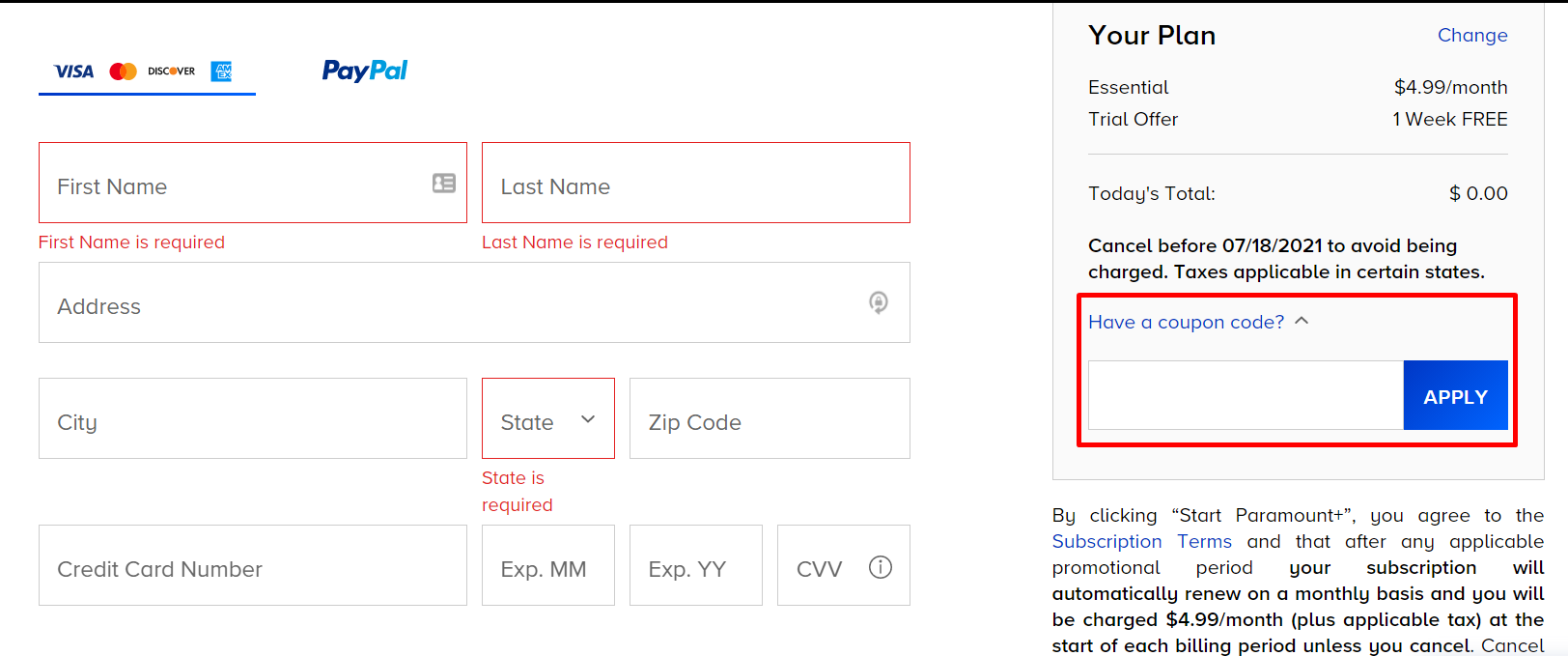 How do I use my Paramount+ coupon code?