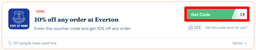 Get your code and click on it to reveal it