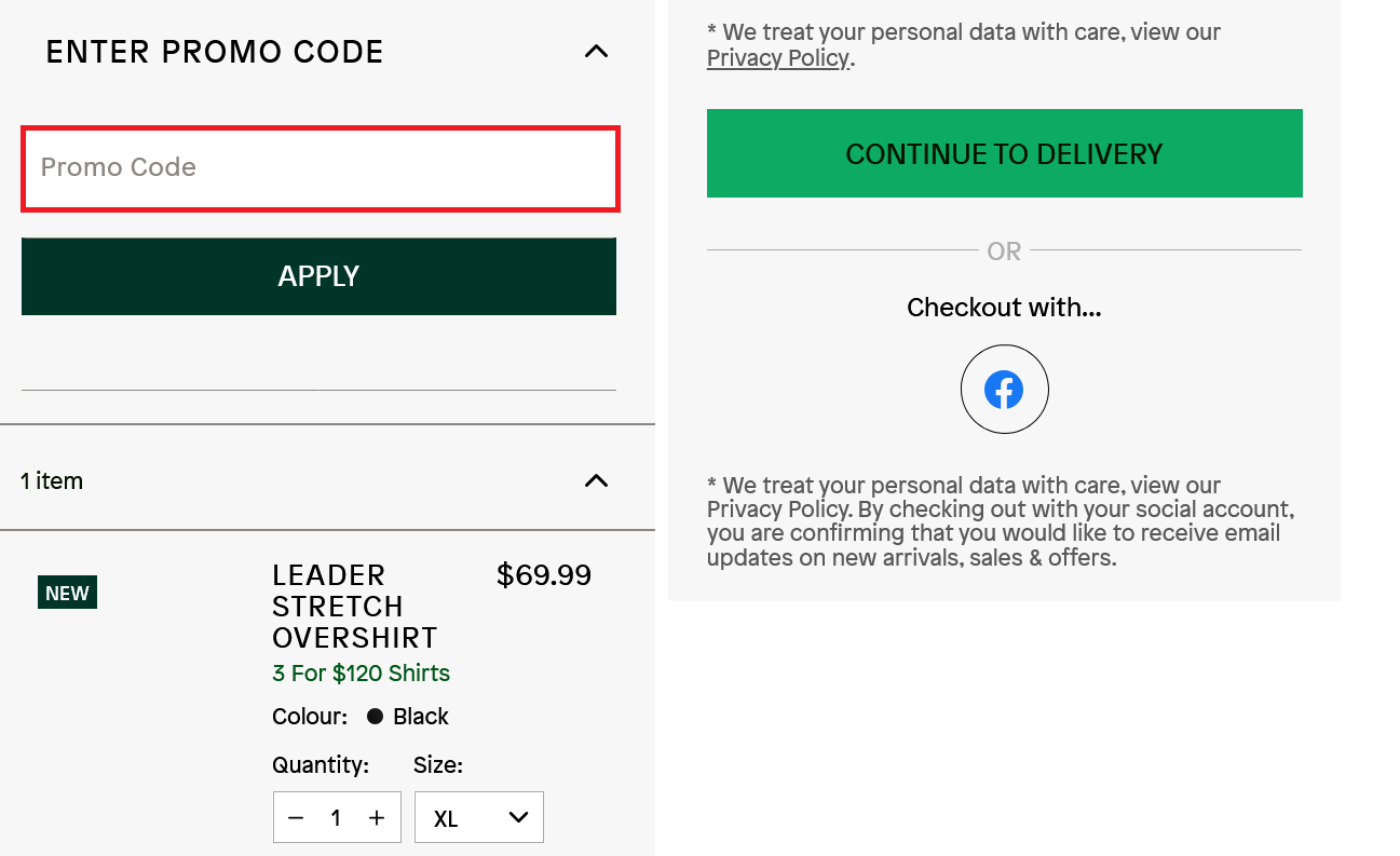image showing the promo code box, bordered in red