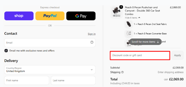A box where you can add your iCandy promo code to redeem it
