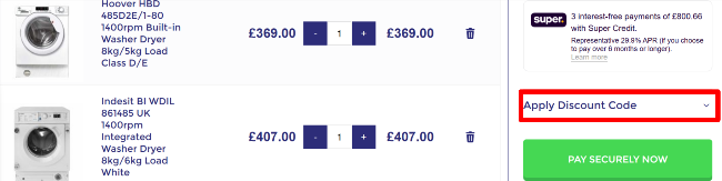 Electrical Discount UK discount code box highlighted in red marker