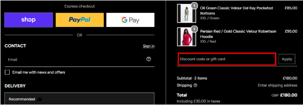 A box where you can add your Juicy Couture voucher code to redeem it