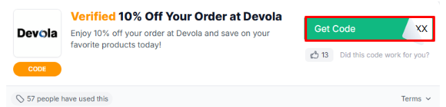 A box will show the Devola voucher code to use on your purchase.