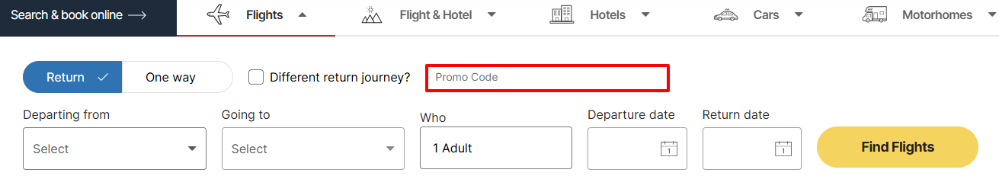 Canadian Affair's booking tab where you can apply your Canadian Affair discount code