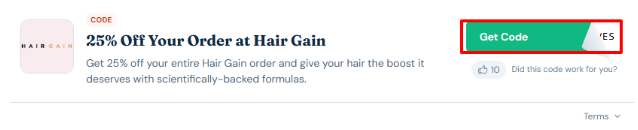 A box will show the Hair Gain voucher code to use on your purchase