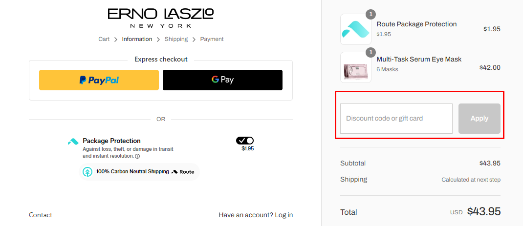 How do I use my Erno Laszlo discount code?