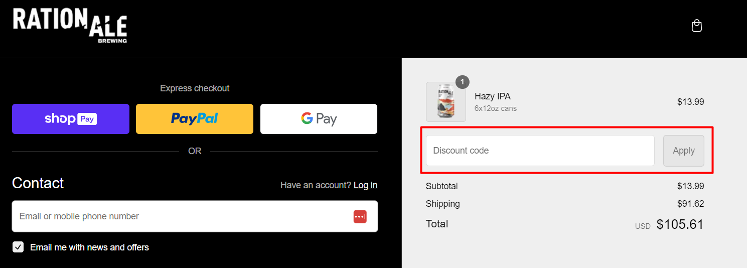 How do I use my RationAle Brewing discount code?