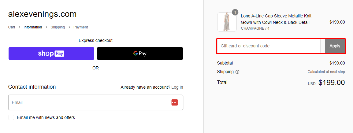 How do I use my Alex Evenings discount code?