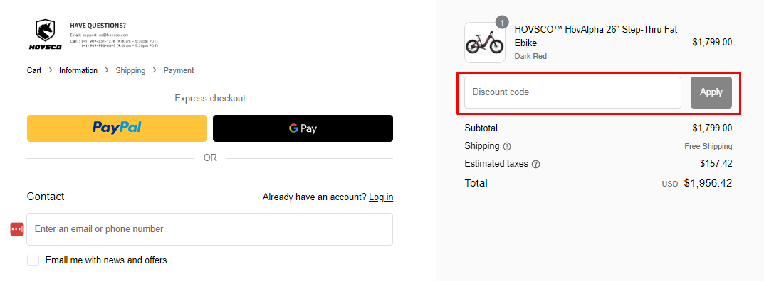 How do I use my HOVSCO discount code?