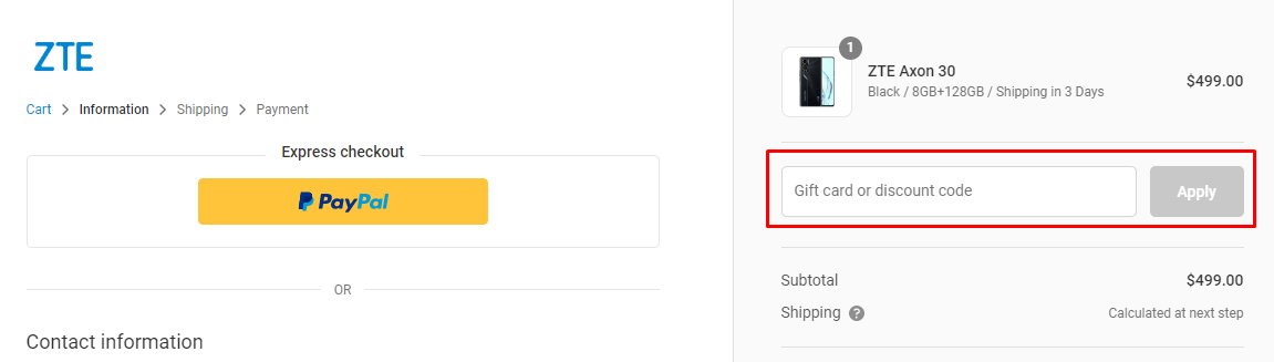 How do I use my ZTE discount code?