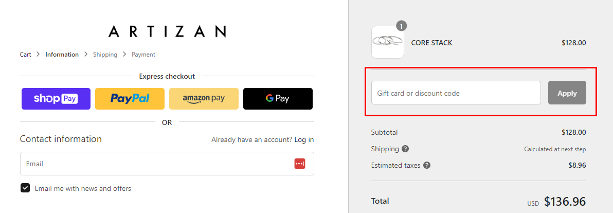 How do I use my Artizan Joyeria discount code?