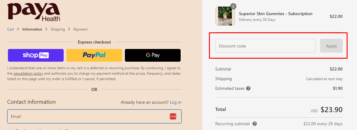How do I use my Paya Health discount code?