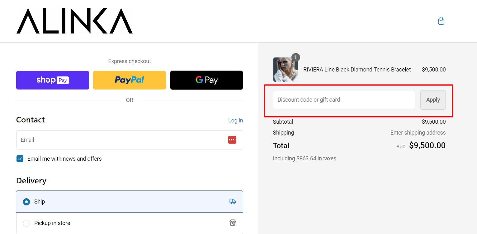 How do I use my ALINKA Fine Jewellery discount code?