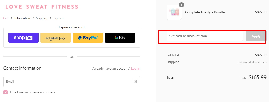 How do I use my Love Sweat Fitness discount code?