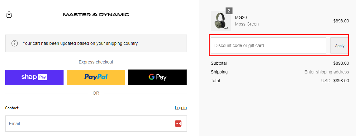 How do I use my Master & Dynamic discount code?