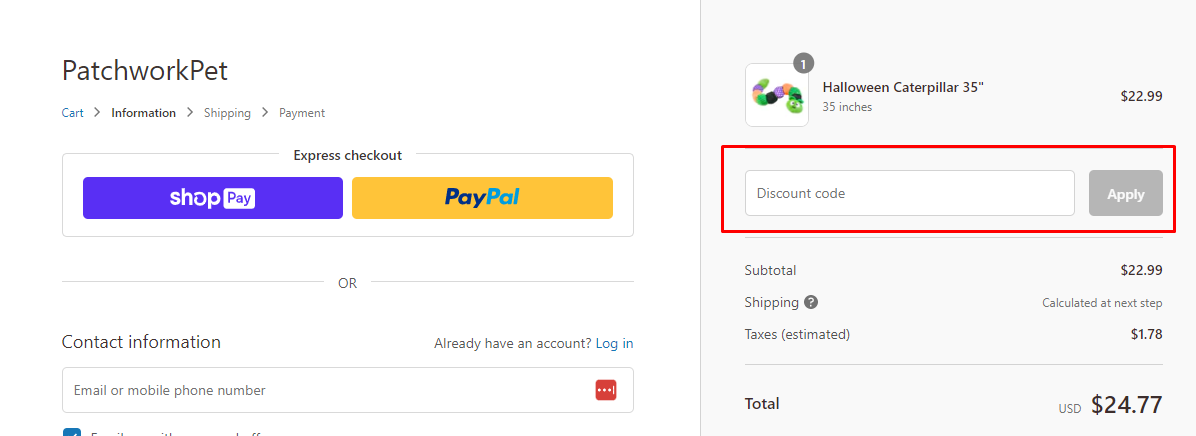 How do I use my Patchwork Pet discount code?