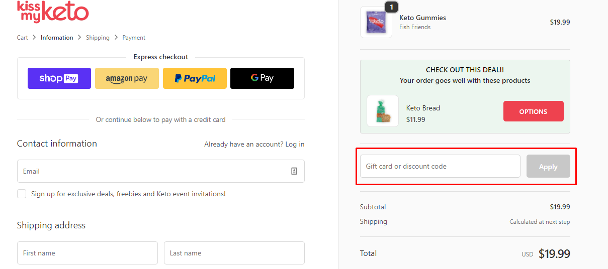 How do I use my Kiss My Keto discount code?