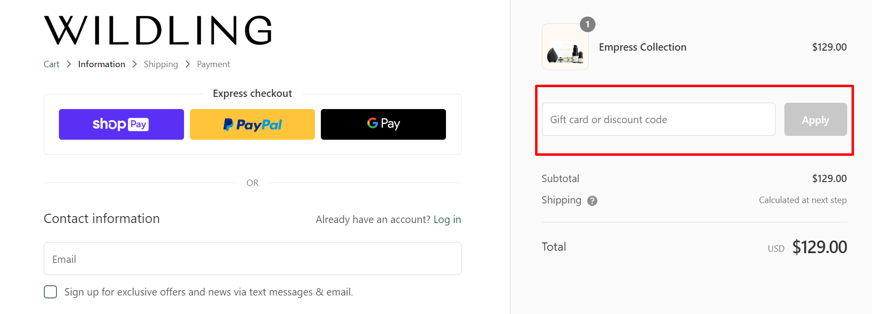 How do I use my Wildling discount code?