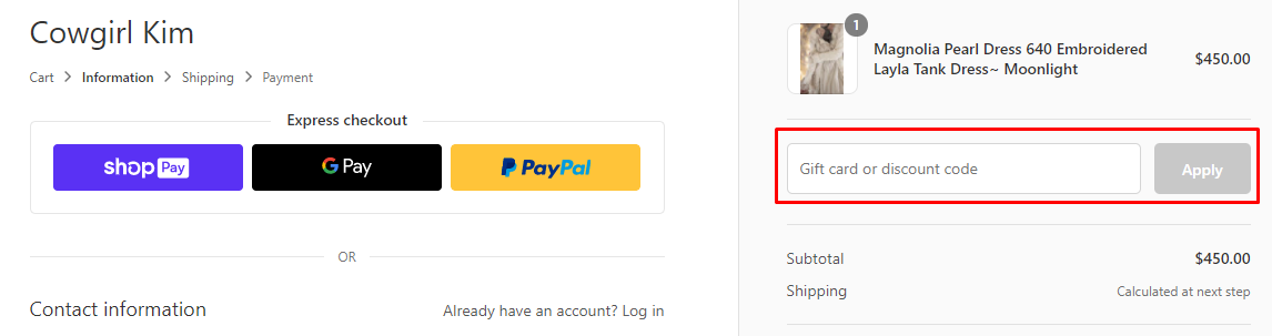 How do I use my Cowgirl Kim discount code?