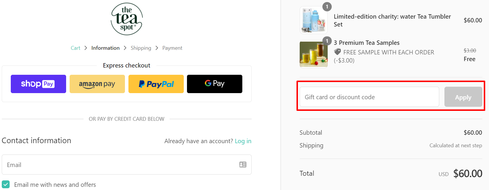 How do I use my The Tea Spot discount code?