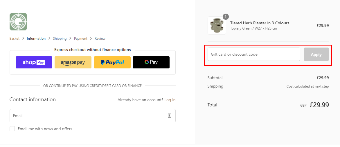 How do I use my Gardenesque discount code?