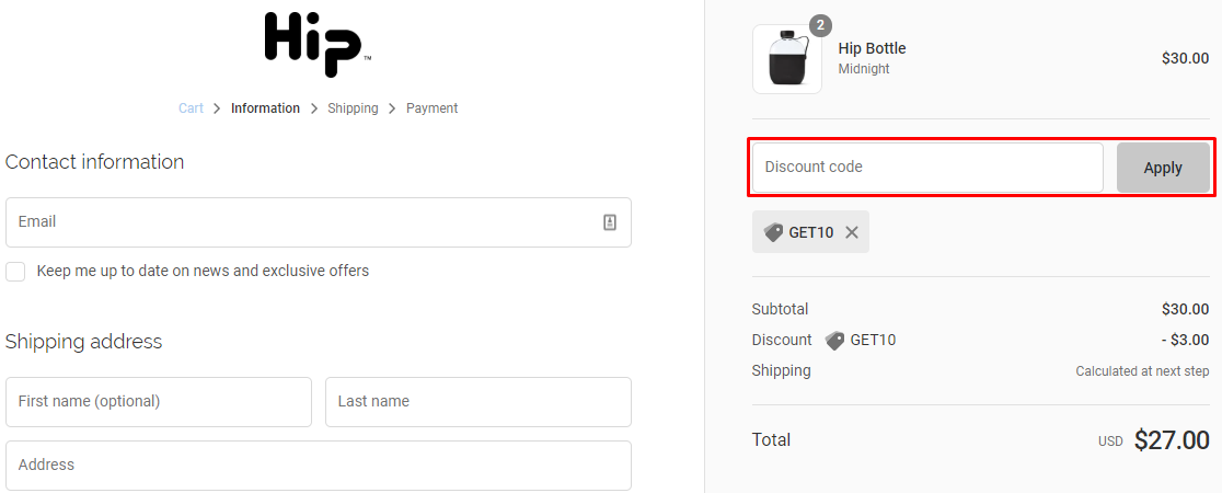 How do I use my Hip discount code ?