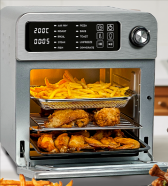 HYSapientia 15L Large digital air fryer oven with cooked chicken and chips