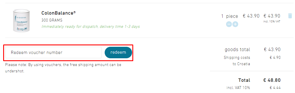 How do I use my Biogena voucher code?