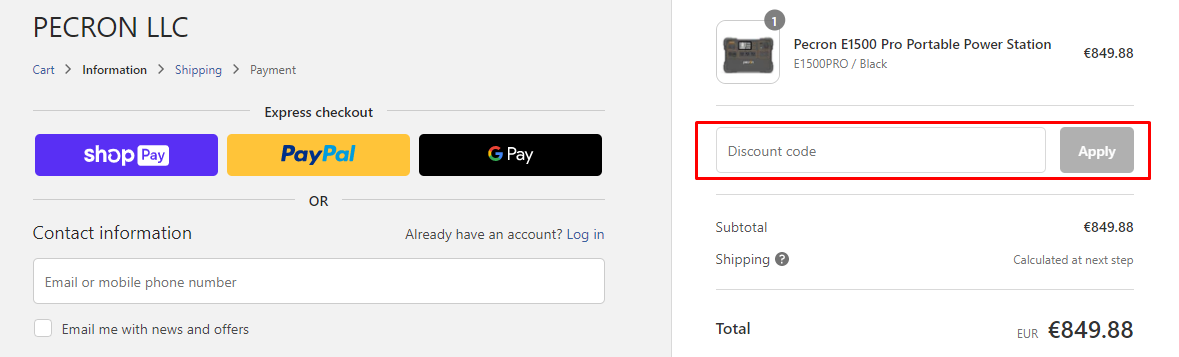 How do I use my Pecron discount code?