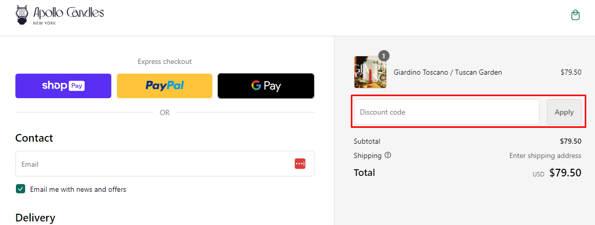 How do I use my Apollo Candles New York discount code?
