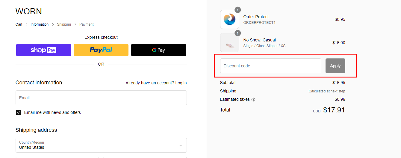 How do I use my WORN discount code?
