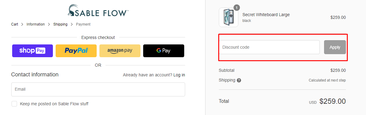 ) How do I use my Sable Flow discount code?